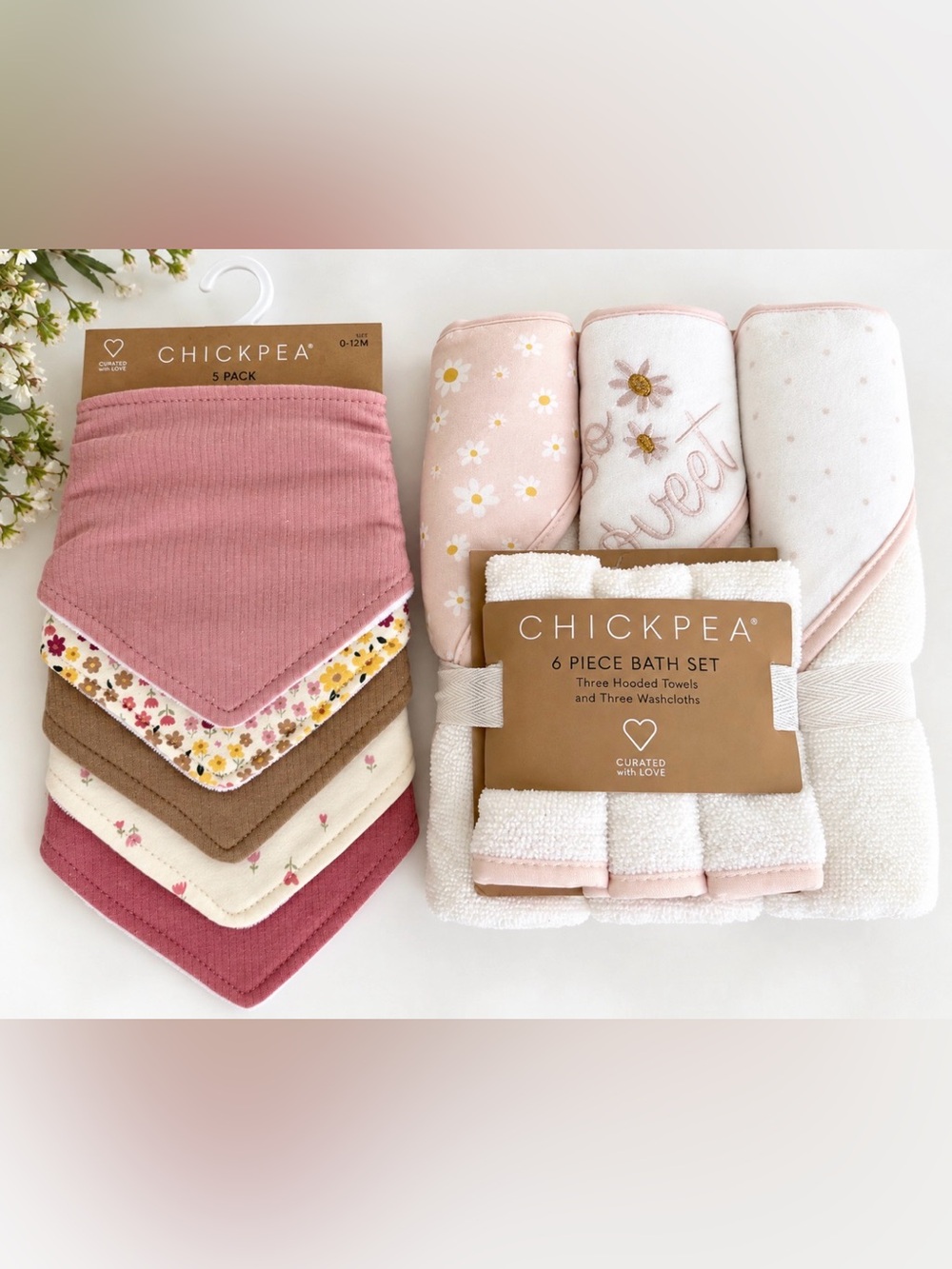 Chickpea Baby Girl 11-Piece Bath & Bandana Bib Gift Set 0-12M NWT Floral